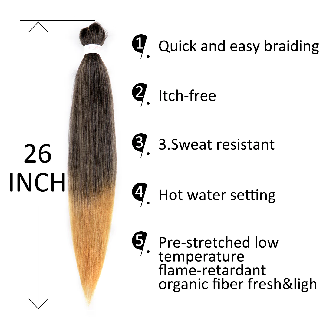 EZ BRAID #1B/27 PRE STRETCHED BRAIDING HAIR 26" YAKI SYNTHETIC HAIR - Image 6